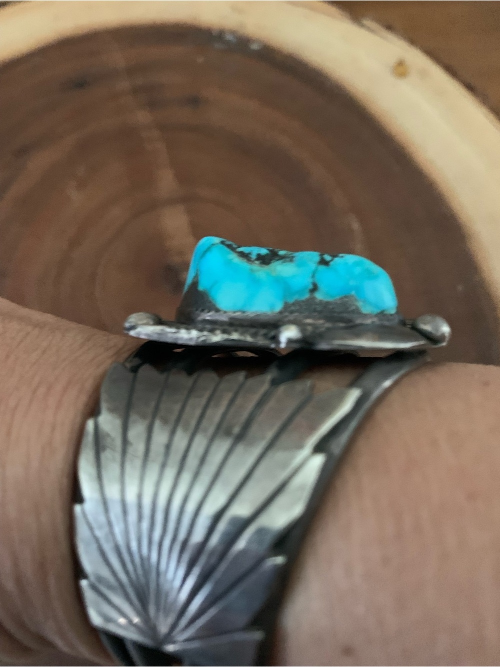 Vintage Turquoise Cuff
Bracelet Navajo Style Sterling
Silver Signed J Charley - Picture 6 of 11